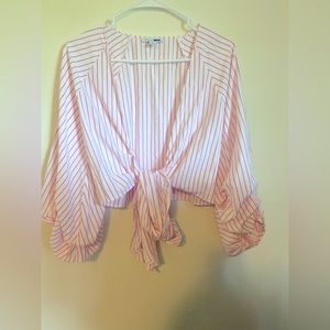 Fashion nova pink and white striped half shirt tie bottom, size Medium, womens